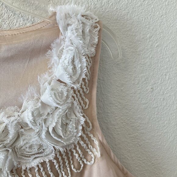 Forla Paris Women's Mini Dress Tan Floral Embellished Textured Shift Sz Sm Boho - Picture 9 of 16